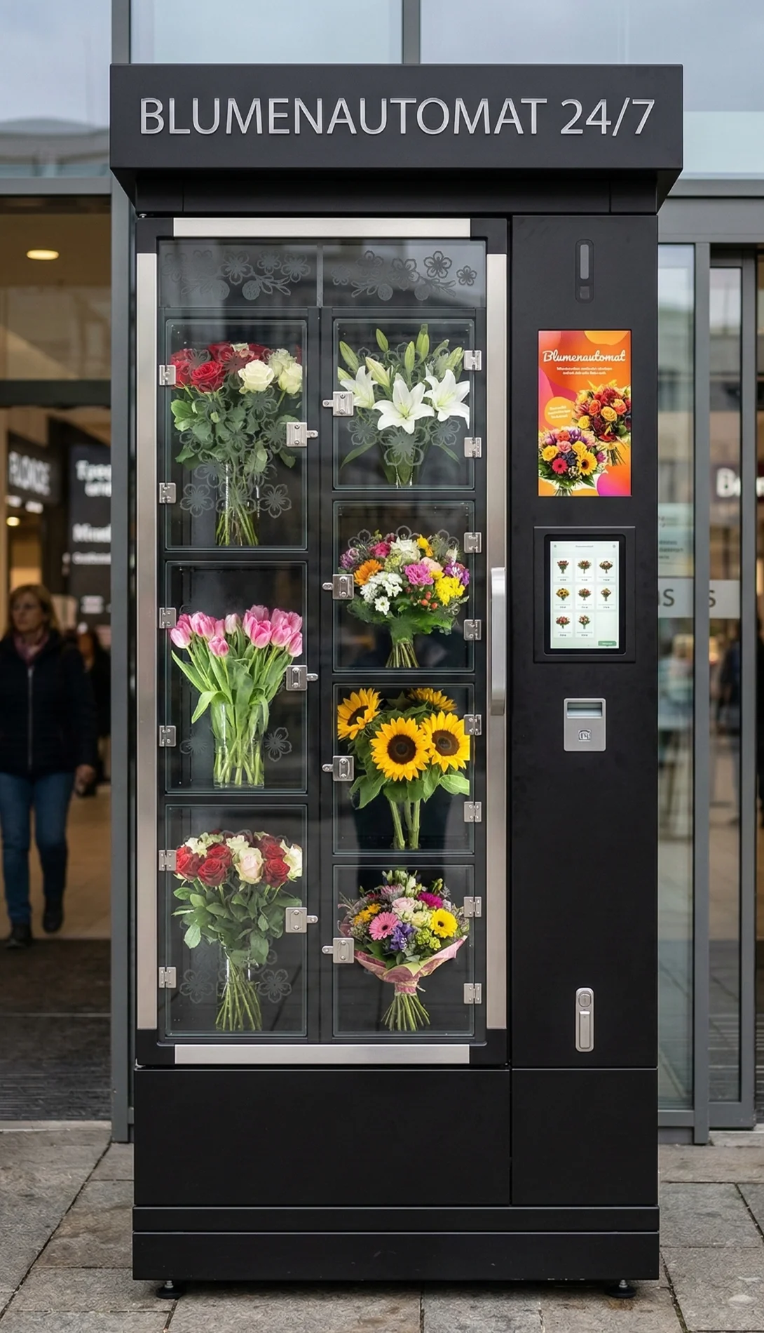 FLORA Blumenautomat mit Blumenfächern und integriertem Display - M1