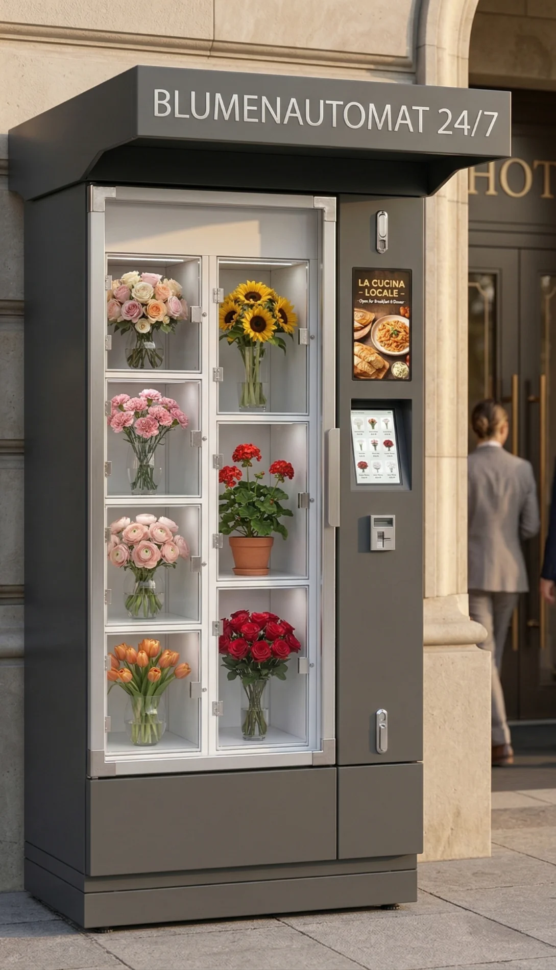 FLORA Blumenautomat mit Blumenfächern und integriertem Display - M1